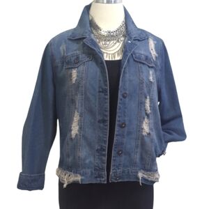 ASHLEY STEWART Destroyed/Ripped Denim Jacket ~New